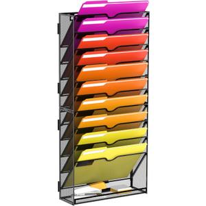 11-Tier Wall File Organizer, Wall File Holder Mesh Mail Organizer for Papers, Folders, Letters, Magazine Rack for Office Home Classroom, Black