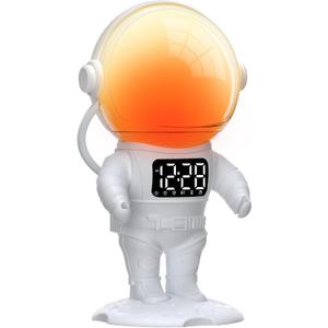 Astronaut Sunrise Alarm Clock for Kids, White Noise Sound Machine with 30 Soothing Sounds, 22 Dimmable Nightlights, Bluetooth Speaker, Dual Digital Alarm Clocks, Wake Up Light for Bedroom, Adults