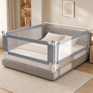 3-Piece Queen Size Bed Rail for Toddlers - Adjustable Baby Bed Rail Guard, Kids Safety Bed Rail for Queen Size Bed (78.7"x78.7"x60"-Grey)