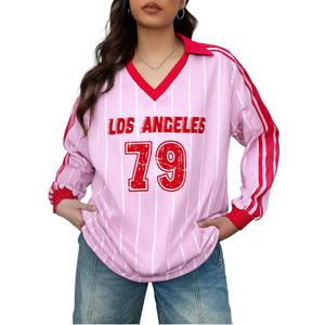 Jersey Shirts for Women Y2k Graphic Number Shirt Football Jersey Top V Neck Streetwear Long Sleeve Tops