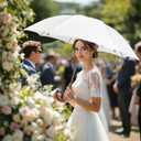 SoulRain 48" White Stick Umbrella Large Windproof Wedding Umbrella for Rain, Automatic Open, Vintage Cane Umbrella with Wooden Handle & Shaft, Elegant Parasol for Women & Men(White)
