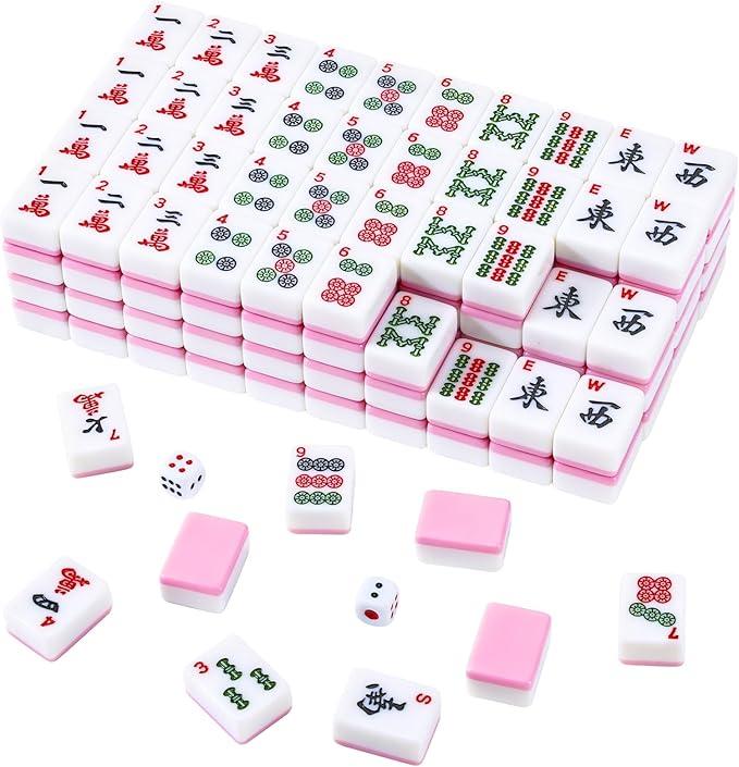 BeautyChen American Mahjong Tile Set, 166 Pcs 1.2" Mahjong Tiles with 3 Dices 1 Instruction, Mahjong Game Set for Adult Family & Friends Gatherings, Mahjong Lovers, Beginners (Pink)