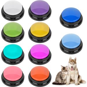 10 Color Voice Recording Buttons for Dogs Dog Training Communication Buttons with 30 Sec Record and Playback, Pet Training Buzzer for Puppy Cats, Funny Gifts for Pet Lovers (10 Pack) (Black Base+Muticolored)