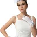 2025 Kentucky-Derby Fascinators Hats for Women Church Tea Party Accessories Outfits with Lace Gloves (M)