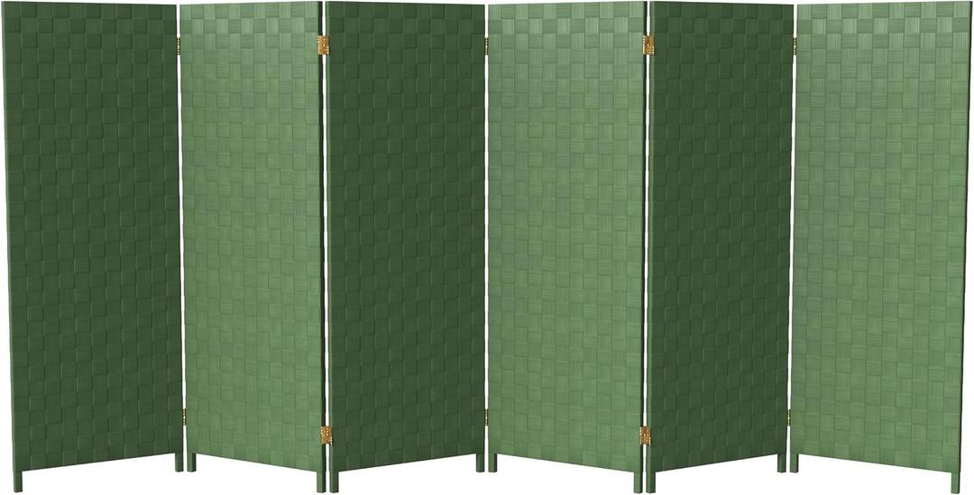 Red Lantern 4 ft. Short Woven Fiber Outdoor All Weather Folding Screen - 6 Panel - Green