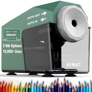 AFMAT Electric Pencil Sharpener, Fast & Hands-Free, 10,000+ Uses, 5 Nibs, Fully Automatic Pencil Sharpener for Classroom, Heavy Duty Sharpeners for No.2/Jumbo/Colored Pencils (6.5-10.5mm) PSC4(Green)