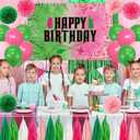 Pink and Green Party Decorations Happy Birthday Backdrop 44Pcs Kit Pink Green Balloons Paper Pom Poms Fringe Curtain Tassel Garland Girls Halloween Birthday Party Favors