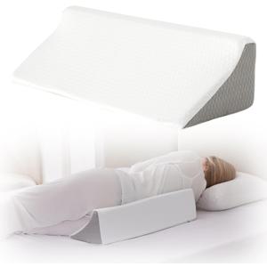Bedluxe Wedge Pillow for Side Sleeping, Comfort Foam Back Pillow for Side Sleeper, Bed Wedges & Body Positioners for After Surgery, Pregnancy Support, Back Pain, Preventing Bedsores, White/Grey, 23*10*6 Inch