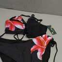 Blooming Jelly Womens Bikini Sets Metal Pendant Curvy Swimsuits Cut Out String Sexy Bathing Suit (Large, Black Flower)