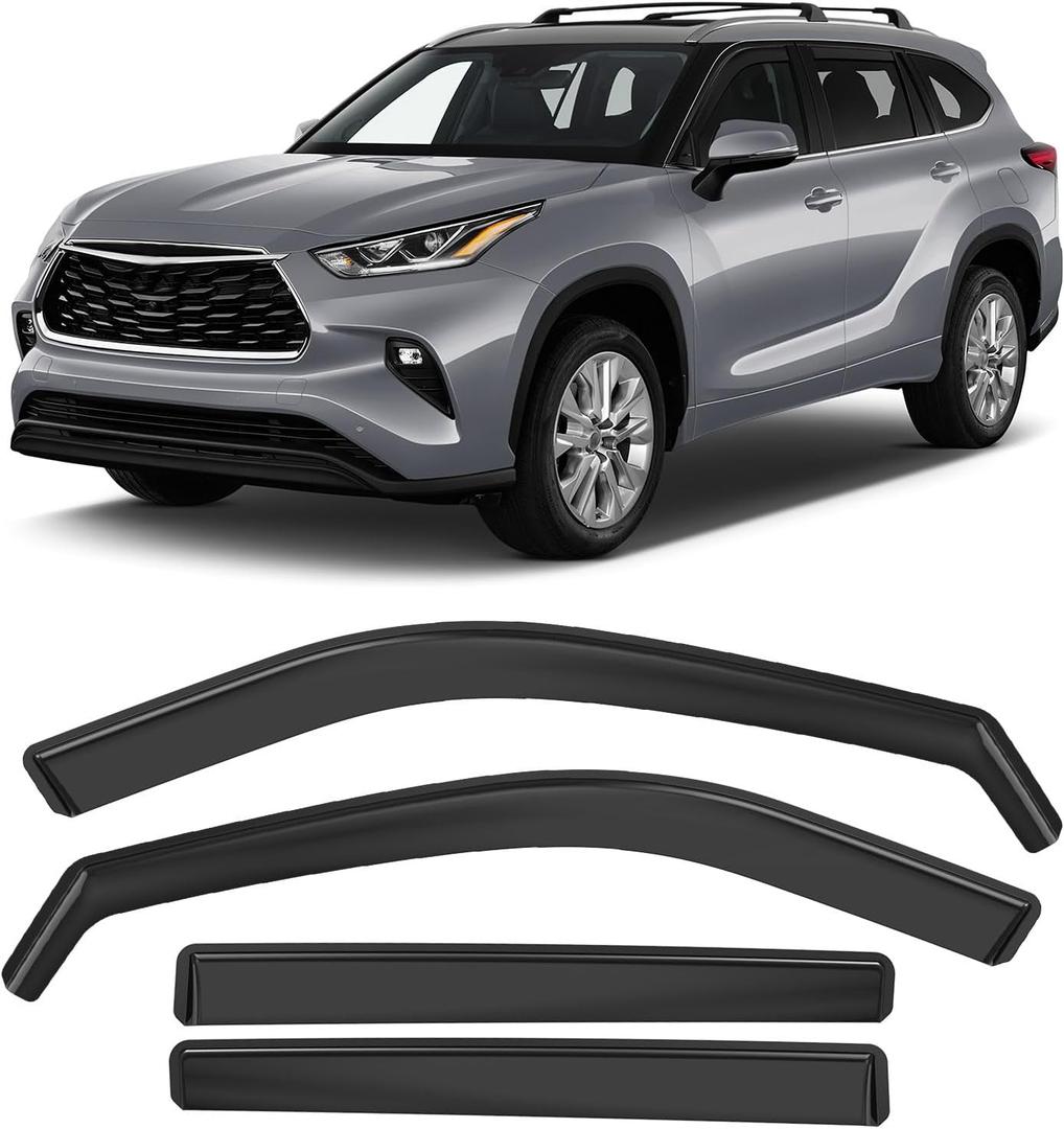 in Channel Rain Guards Fit for Toyota Highlander 2021 2022 2023 2024 2025 2026, Durable Side Window Wind Deflectors & Visors 2021-2026 Highlander Wind Deflectors 4 PCS