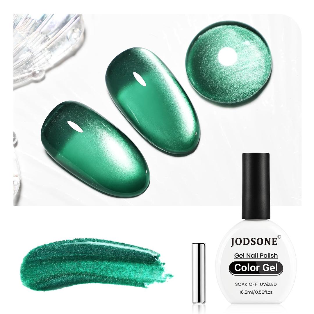 3 x JODSONE Green Cat Eye Gel Nail Polish with Magnet 16.5ml Single Color Magnetic Gel Polish for Holographic Glitter Cat Eye Reflective Translucent Need U V Lamp