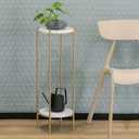 Gold Plant Stand Indoor Tall - 2 Tier White Marble Top Side Table, 29.5 Inch Modern Round Metal End Table for Living Room Corner, Small Bedside Tables for Entryway & Bedroom (11x11, Gold)