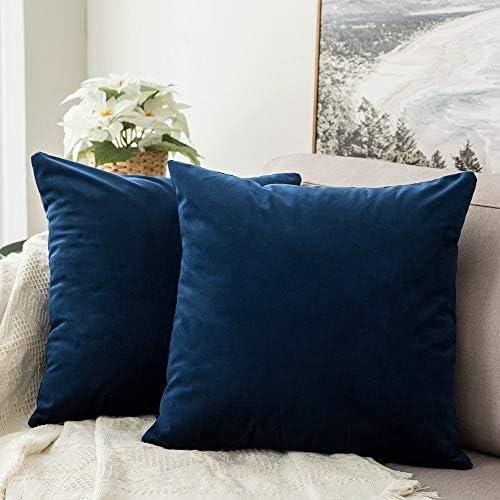 MIULEE 24x24 Inch Euro Sham Velvet Pillow Covers, Set of 2 Large Square Decorative Pillows - Dark Blue Super Soft for King Bed, Sofa, Couch, Accent Chairs with Hidden Zipper