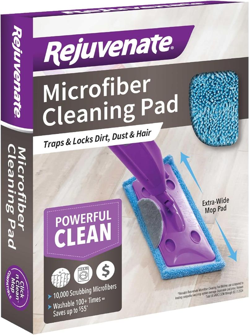 Rejuvenate Microfiber Cleaning Pad, 1 Count, Designed For Use With Rejuvenate Click n Clean And Microfiber Mops Washable Pad Traps Dirt Dust And Hair