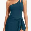 One Piece Swim Dress for Women - One Shoulder Tummy Control Swimsuit with Skirt 2025 Skirted Bathing Suit Swimdress S