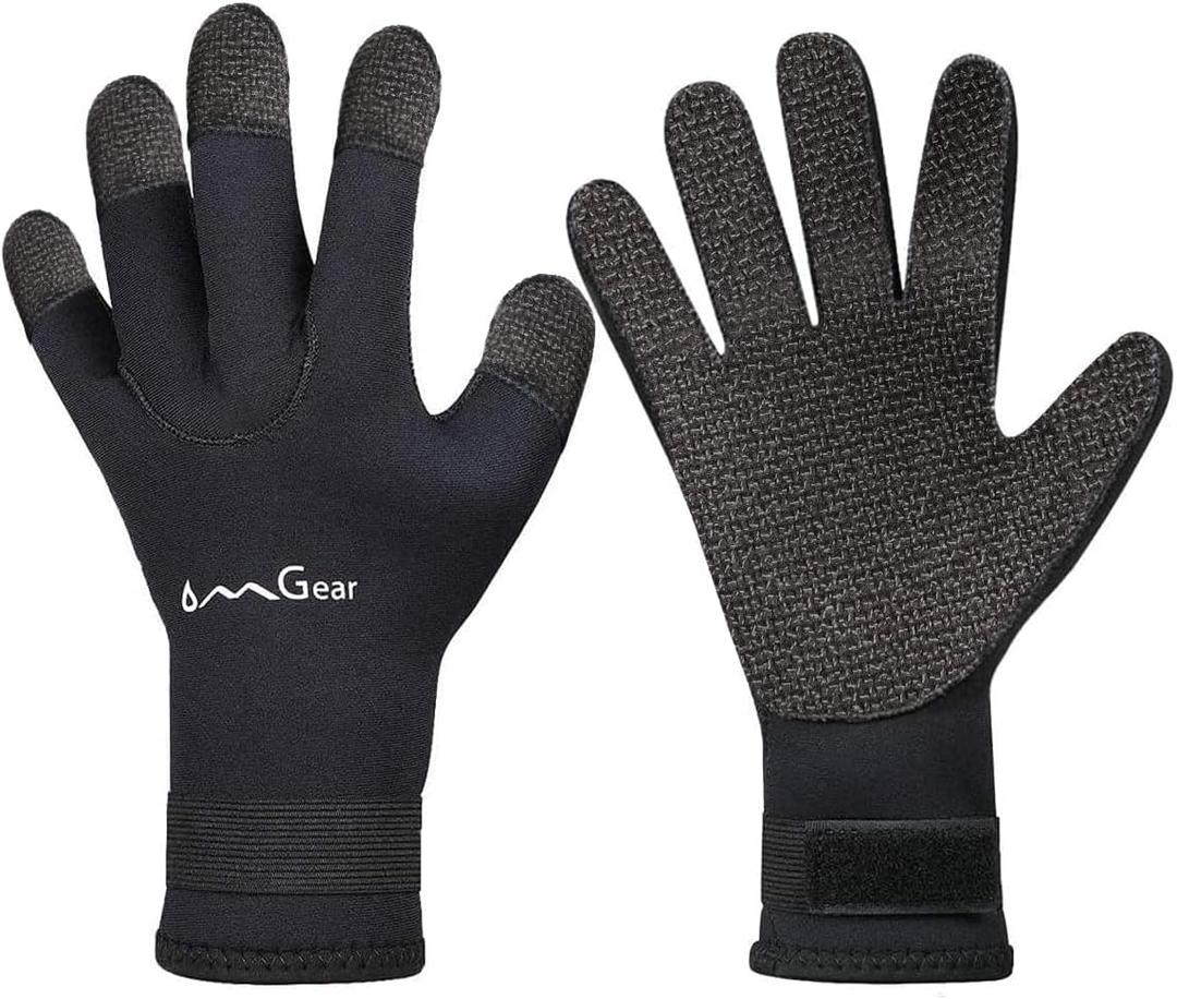 OMGear Neoprene Gloves Diving Wetsuit Gloves 3mm Flexible Thermal with Adjustable Waist Strap for Snorkeling Scuba Diving Surfing Kayaking Rafting Spearfishing Sailing, Medium