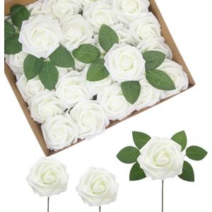 JOYLEX Ivory Artificial Flowers Realistic Roses, 100pcs Milk White Real Looking Fake Roses with Stem for DIY Wedding Bouquets Centerpieces Bridal Shower Party Home Romantic Decorations (Milk White) (Regular 3" - 100pcs)