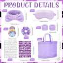72 Pcs Spa Sleepover Party Supplies for Girls With DIY Stickers And Greeting Card Purple Headband Wristbands Eye Mask Hair Scrunchie Tote Bag Sleeping Slumber Party Favors