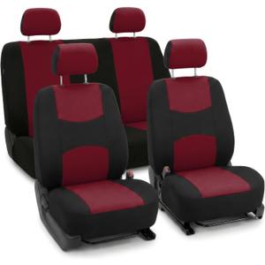 FH Group Bright Flat Cloth Full Set Car Seat Covers, Burgundy/Black- Fit Most Car, Truck, SUV, or Van