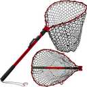 Telescoping Fishing Nets Lightweight Rubber Fish Net Durable with Non-Slip Grip - Freshwater and Saltwater (Blue/Red) Fishpond Large Fish Net   (Foldable 19.68, Red, 38in)