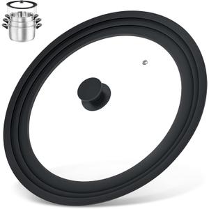 13-14-15 in Universal Lid for Oversized Pots, Pans and Skillets, Extra Large Pot Lid Tempered Glass Lid with Heat-Resistant Silicone Edge, Cookware Lids, Replacement Frying Pan Cover, Black