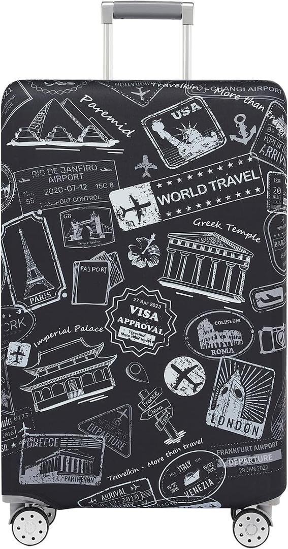 TRAVELKIN more than travel Luggage Covers For Suitcase Tsa Approved,Suitcase Cover Protector Fit 18-32 Inch Luggage (World Marks-Grey)