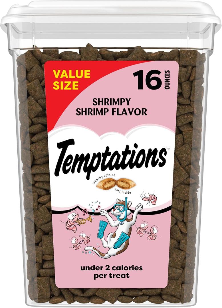 Temptations Classic Crunchy and Soft Cat Treats, Shrimpy Shrimp Flavor, 16 oz. Tub (1 Pound (Pack of 1))