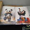 2Pcs Cute Panda Canvas Wall Art Nursery Baby Bear football Wall Decor Pictures Watercolor Animal Sports Painting Kids Room Posters Print for living Children Baby Bedroom Classroom Decoration