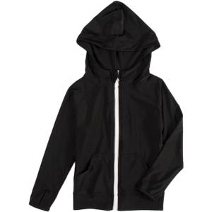 Boys' Rash Guard UPF 50+ Toddler Kids Rashguard Long Sleeve Zipper Sun Protective Hooded Swim Shirt (Black, S)