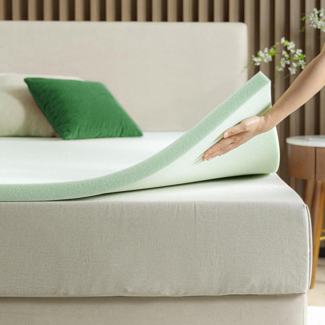 ZINUS 2 Inch Green Tea Memory Foam Mattress Topper, Smaller, More Convenient WonderBox Packaging, Pressure-Relieving Layers, CertiPUR-US Certified, Queen