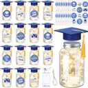 Boao 16 Sets Graduation Table Decoration Set with LED Light up Graduation Decorations for Class of 2026, Grad Jar, Felt Grad Hat and Stickers for High School College(Blue,Vivid)
