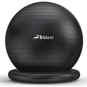 Trideer Yoga Ball Chair with Base - Stability & Fitness Ball Seat for Home Office, Pregnancy & Workout (L(23-26ines/58-65cm), Black)