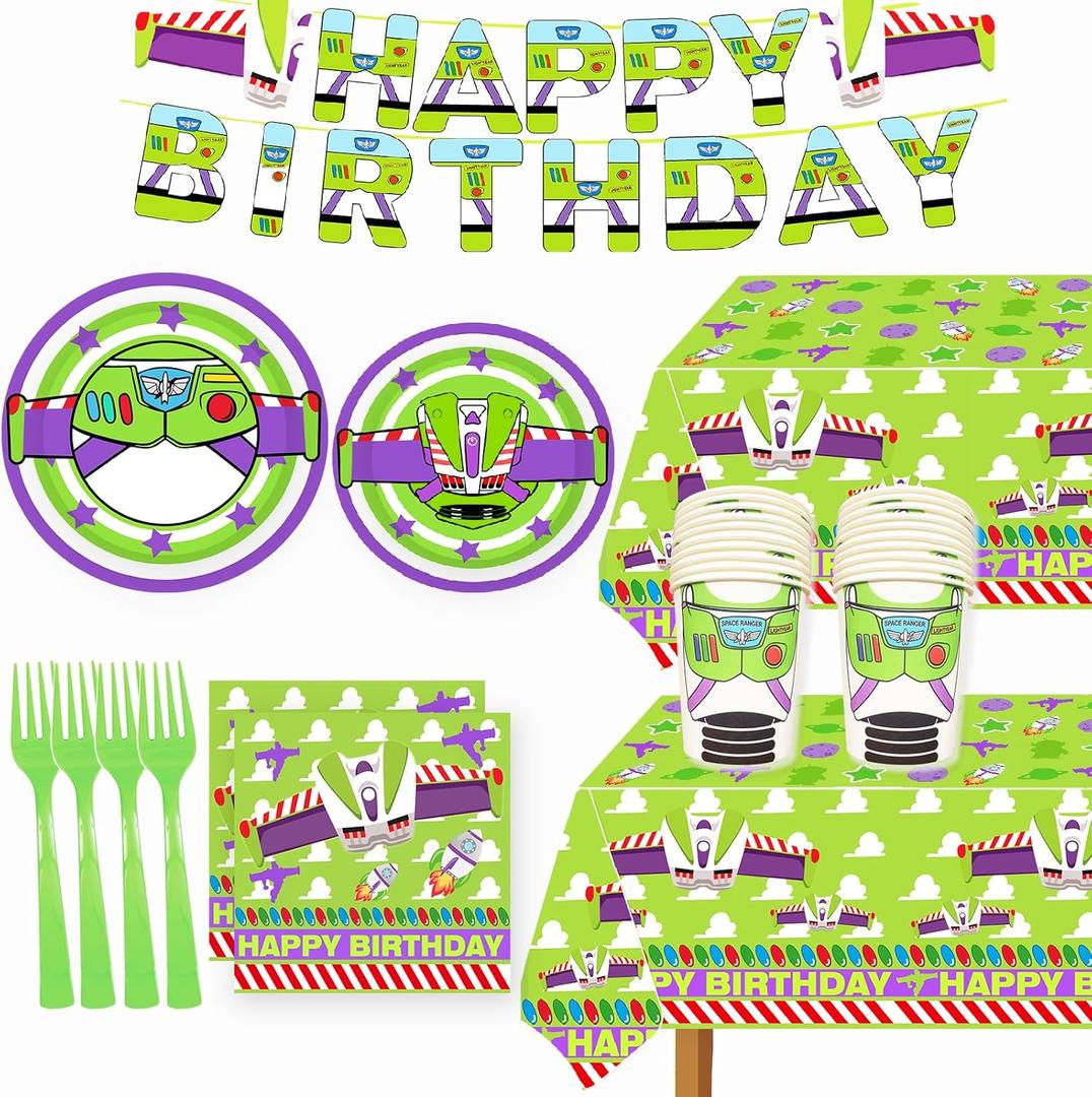 Light inspired Party Decorations Cartoon Story Birthday Party Supplies include Banner Table Cloth Forks Plate Napkins and Cups for Game 1st 2nd 3rd 4th 10th Bday Decor Purple