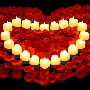 3000 PCS Artificial Rose Petals with 20 PCS Flameless LED Tea Lights Candles Decoration for Special and Romantic Night, Wedding Anniversary, Event, Party Decoration