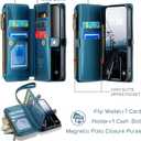 Defencase Compatible with iPhone 15 Pro Case Wallet with RFID Blocking Card Holder for Women Men, PU Leather Magnetic Snap Flip Zipper Strap Wallet Phone Case Fit for iPhone 15 Pro 6.1", Dark Blue