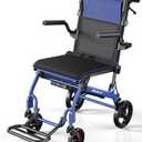 Lightweight Wheelchair for Adults, Transport Wheelchair Foldable Chair, Portable Ultra Light(Weighs Only 20.5 lbs) for Seniors, Elderly and Disabled, Blue