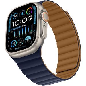 Compatible with Apple Watch Band 49 46 45 44 42 41 40 38mm Double Sided Wearable Silicone Magnetic Strap for iWatch Ultra SE Series 11 10 9 8 7 6 5 4 3 2 1 (42/44/45/46/49, Brown/Indigo)