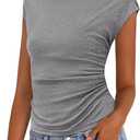 PRETTYGARDEN Women's Ruched Crop Tank Tops 2025 Summer Trendy Cap Sleeve Ribbed Knit Basic Fitted Going Out Tee Shirts (Grey,Medium)