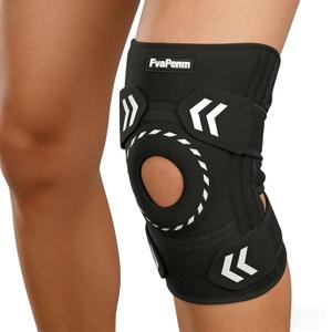 Knee Support Brace for Women Men-Knee Brace for Meniscus Tear-Adjustable Patella Knee Brace with Side Stabilizers-Arthritis Pain, Knee Pain, Injury Recovery, Sports, Running, Working Out, Black (One Size)