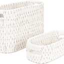 Boho Toilet Paper Storage Baskets, Cotton Rope Woven Bathroom Basket Set of 2, Standing Toilet Paper Holder for 6 Mega Rolls,Storage Bins for Toilet Tank Top, Bathroom Organizer Decor (White 2 Pack)