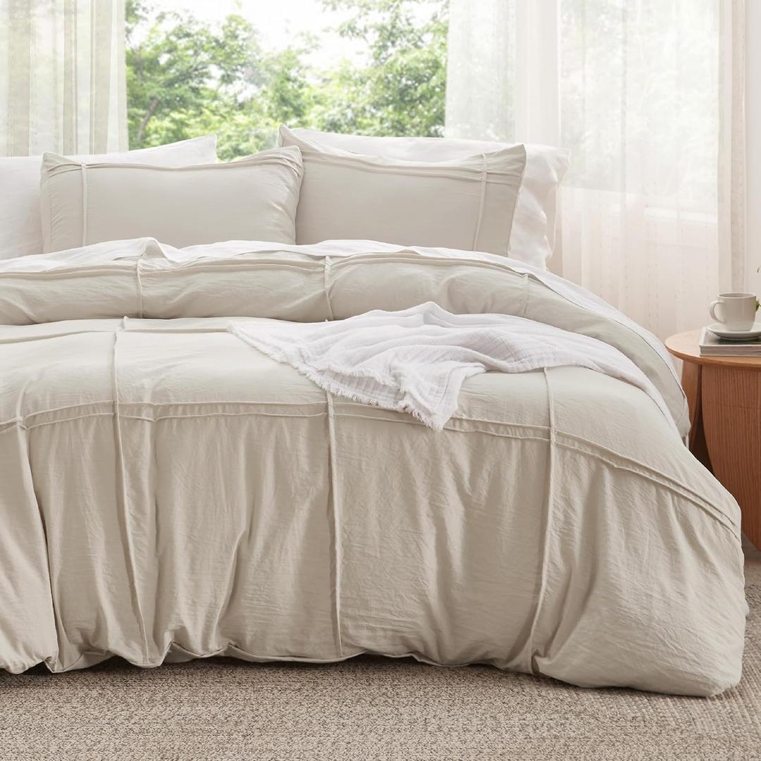 Bedsure Grid Boho Kids Duvet Cover King Size - Tufted Boho Bedding Set,Shabby Chic Home Bedding for All Seasons(Light Beige, 104" x 90")