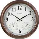 CLXEAST Indoor Outdoor Clocks Waterproof 16 Inch, Large Outdoor Clock Thermometer Combo& Hygrometer,Bronze/Dark Brown Finish,House Warming Gifts New Home