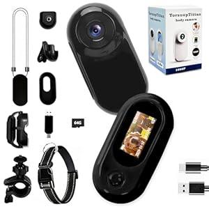 TorsuupTittan Mini Body Camera, Wearable Action Body Cam 1080 Thumb Size with 64GB Card, POV Portable Camera with Audio and Video Recording Bodycam for Motorcycle Walk Sports Pet Travel (Black)