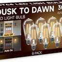 Dusk to Dawn Light Bulbs: Outdoor Light Bulbs, 6W Equivalent 60W Edison Bulbs, 3000K Warm White, Vintage 600LM LED Outdoor Lighting, E26 Base, Photocell Sensor, Automatic Bulb for Porch Patio, 8 Pack