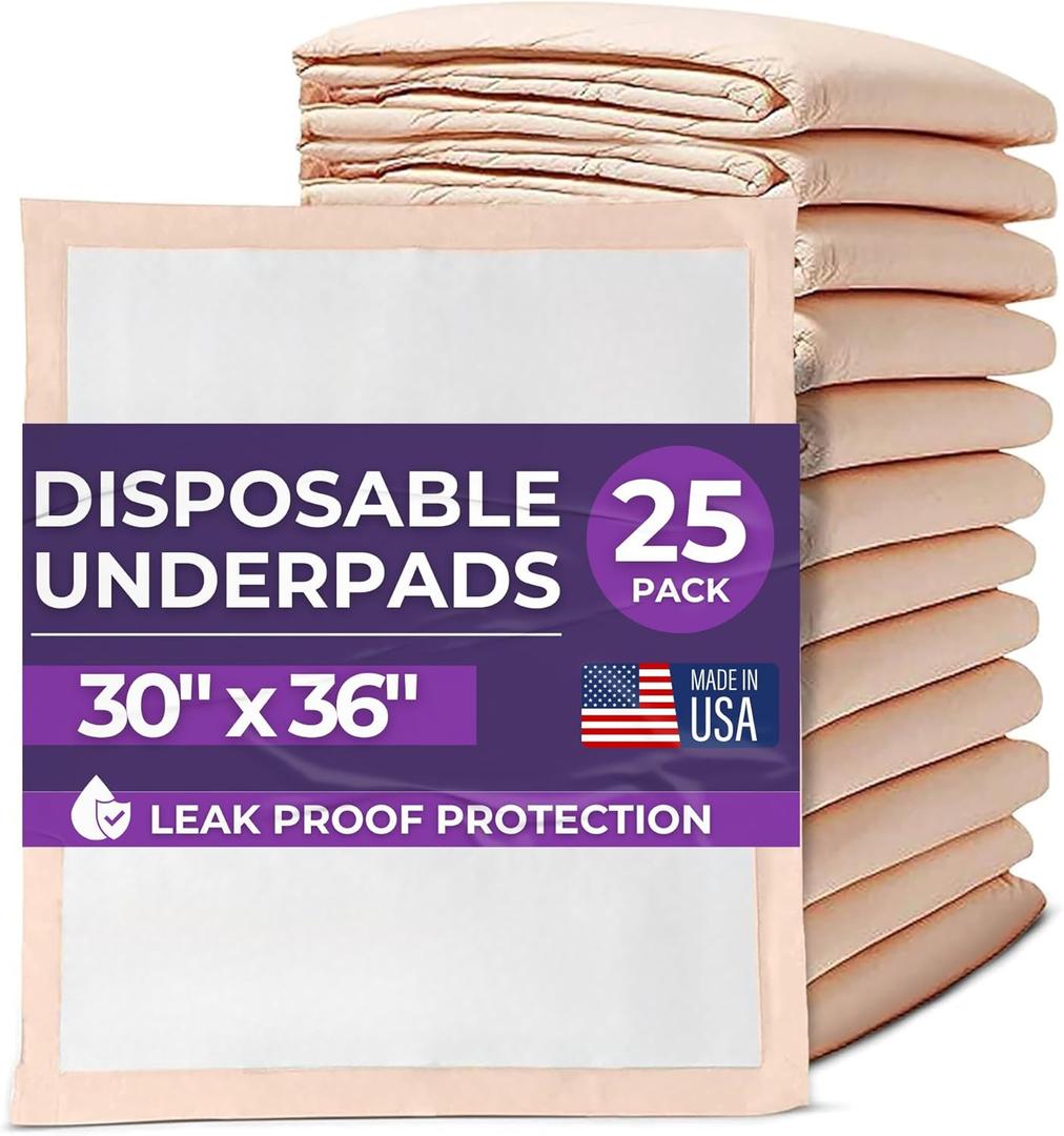 Premium Disposable Chucks Underpads 25 Pack, 30" x 36" - Highly Absorbent Bed Pads for Incontinence and Senior Care - Peach Color - Leak Proof Protection (30x36 Inch (Pack of 25))
