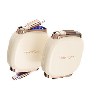 VisionSync 240W USB C to USB C Cable, PD3.1 Retractable USB C Cable with Magnetic Slot for Travel, Car, 5 Preset Length, Fast Charging for iPhone 17/ 16/ 15, iPad, MacBook, Galaxy S25/ 24, Beige, 3.3ft, 2pack