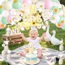 SUNBEAUTY Goose Party Decoration Set, Pink Yellow Bow Goose Baby Shower Decor, Funny Table Centerpiece Gift for 1st Birthday Decorations, Anniversary Decorations, Wedding Party Decor