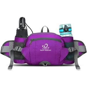 WATERFLY Fanny Pack Waist Bag: Fannie Pack 2 Water Bottle Holders Lumbar Belt Hiking Walking Running Jogging Camping Large Woman Man (Bottle Not Included) (Purple)