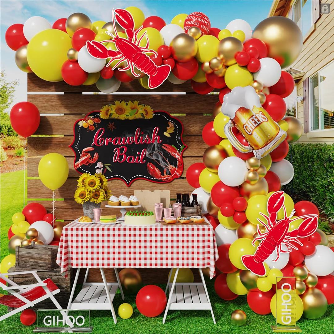 2 x Crawfish Boil Party Supplies for Crawfish Boil Birthday Party Decor | 145pcs Crawfish Balloon Arch Garland Kit with Inflatable Crawfish Beer Mylar Balloons for Baby Shower Birthday Party Decor