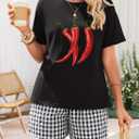 ZESICA Women's 2025 Summer 2 Piece Lounge Set Short Sleeve Graphic Print Tops and Shorts Outfits with Pockets (Black, S)